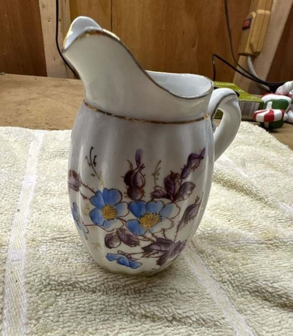 Vintage Richard Ginori Porcelain Creamer with Floral Decal and Gold Trim